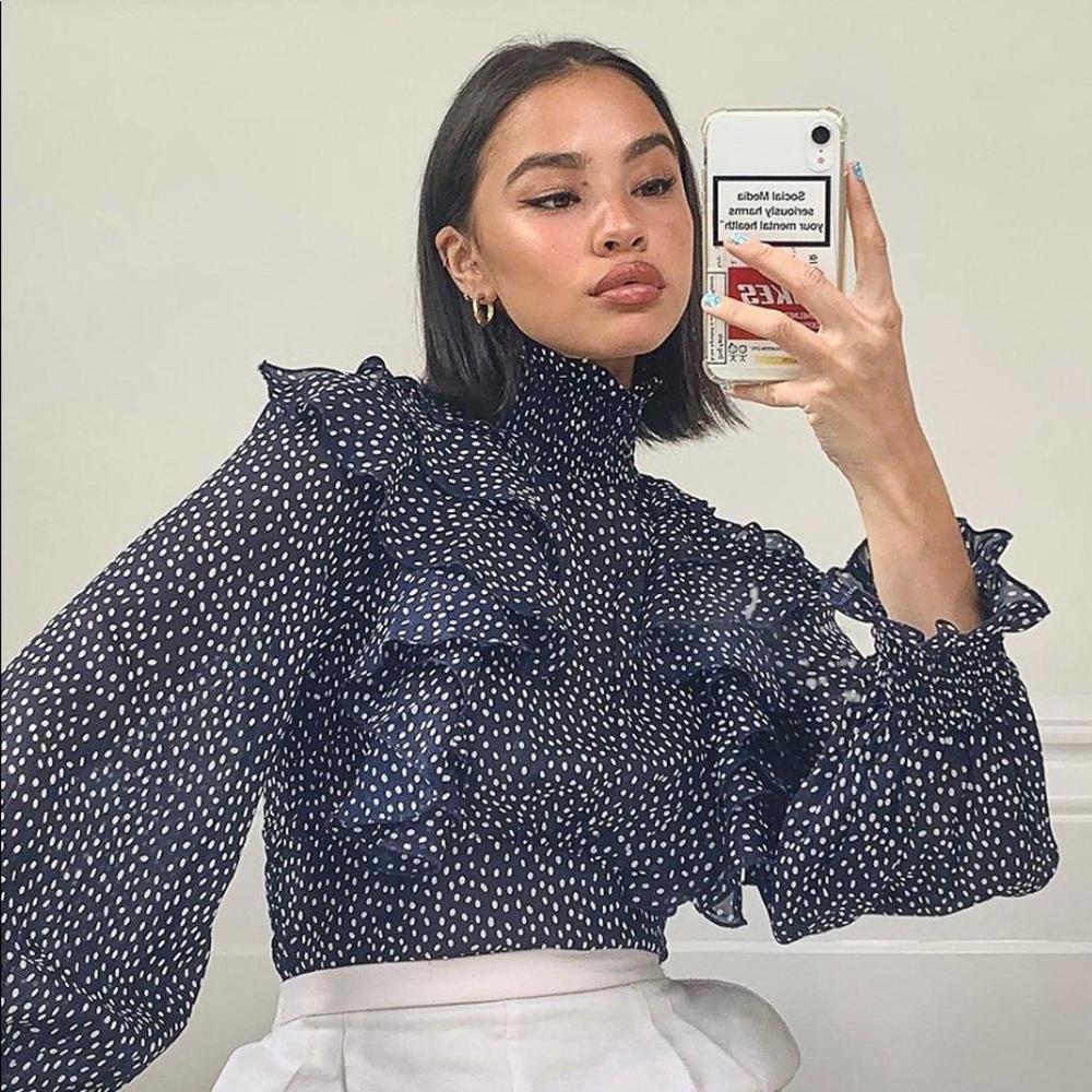 Polka Dot Ruffle Blouse Sz 10